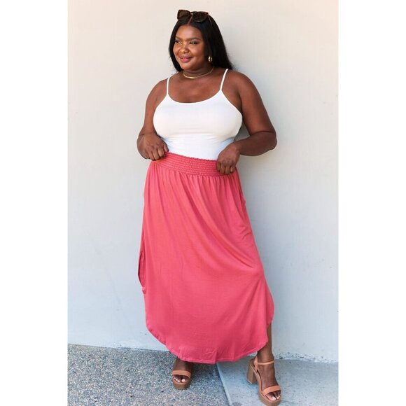 Doublju Comfort Princess Full Size High Waist Scoop Hem Maxi Skirt in Hot Pink - Picture 4 of 9